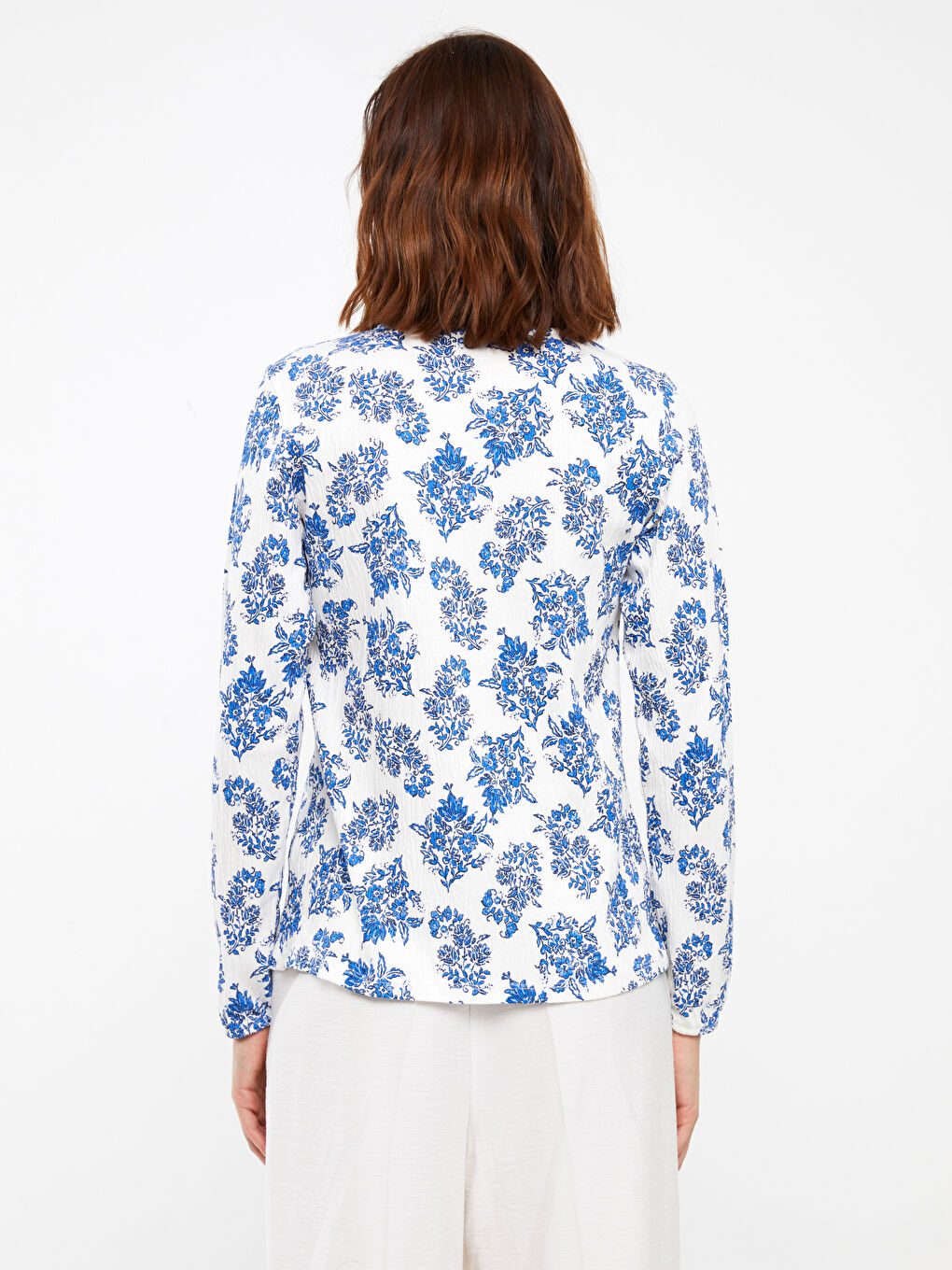 Tie Neck Patterned Long Sleeve Women's Blouse-4