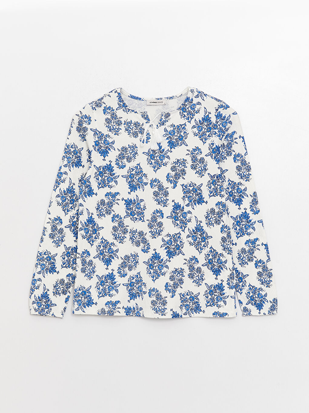 Tie Neck Patterned Long Sleeve Women's Blouse-5