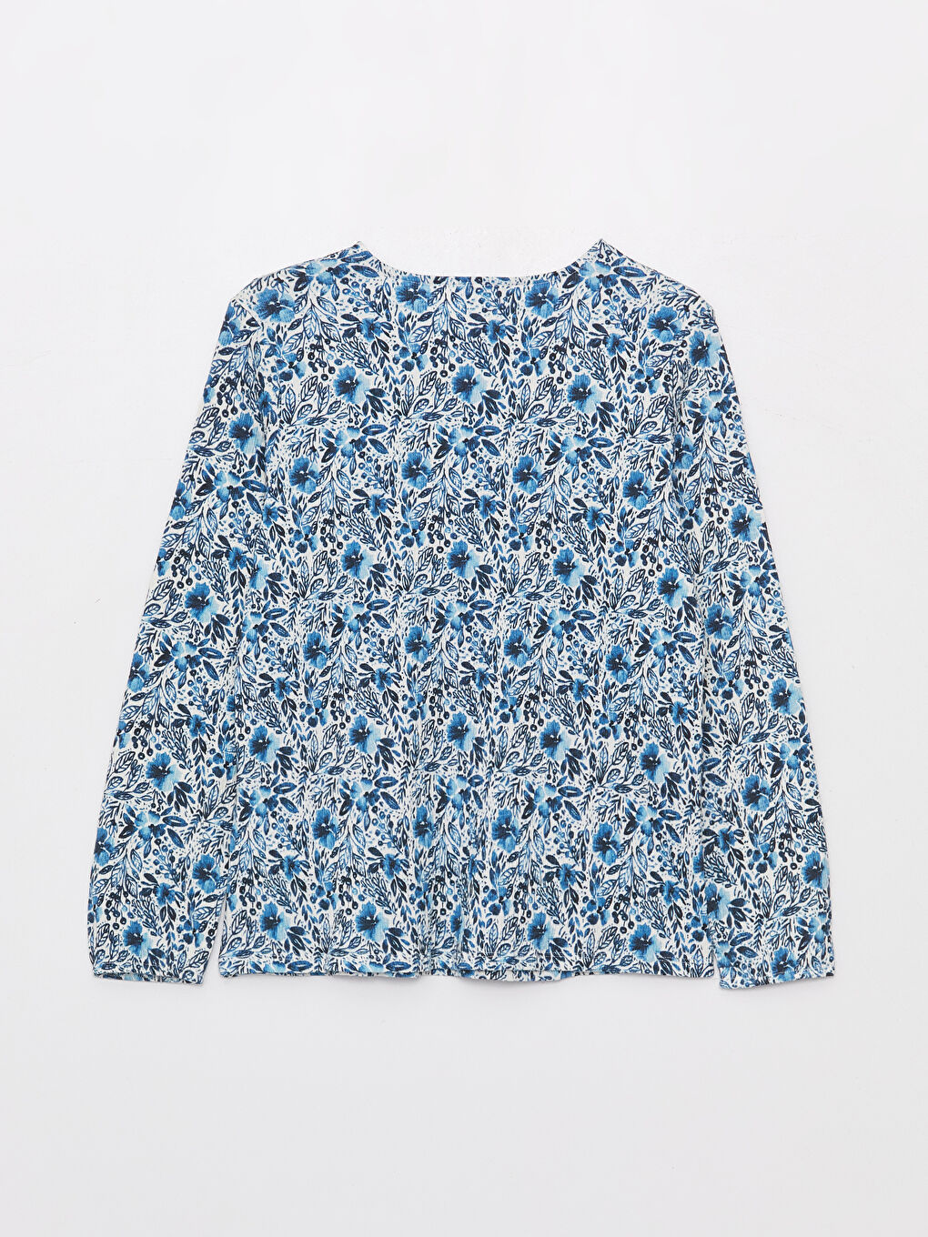 Ekru Bağlamalı Yaka Desenli Uzun Kollu Kadın Bluz-6