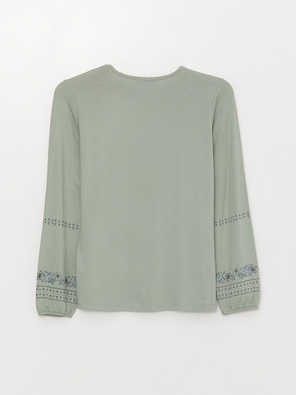 Tie Neck Embroidered Long Sleeve Women's Blouse-6