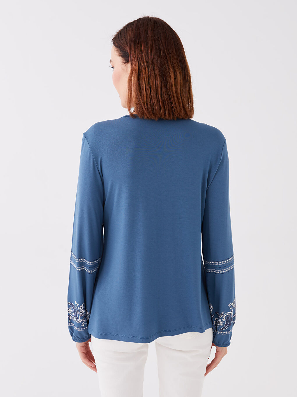 LCW Grace Indigo Bağlamalı Yaka Nakışlı Uzun Kollu Kadın Bluz - 4