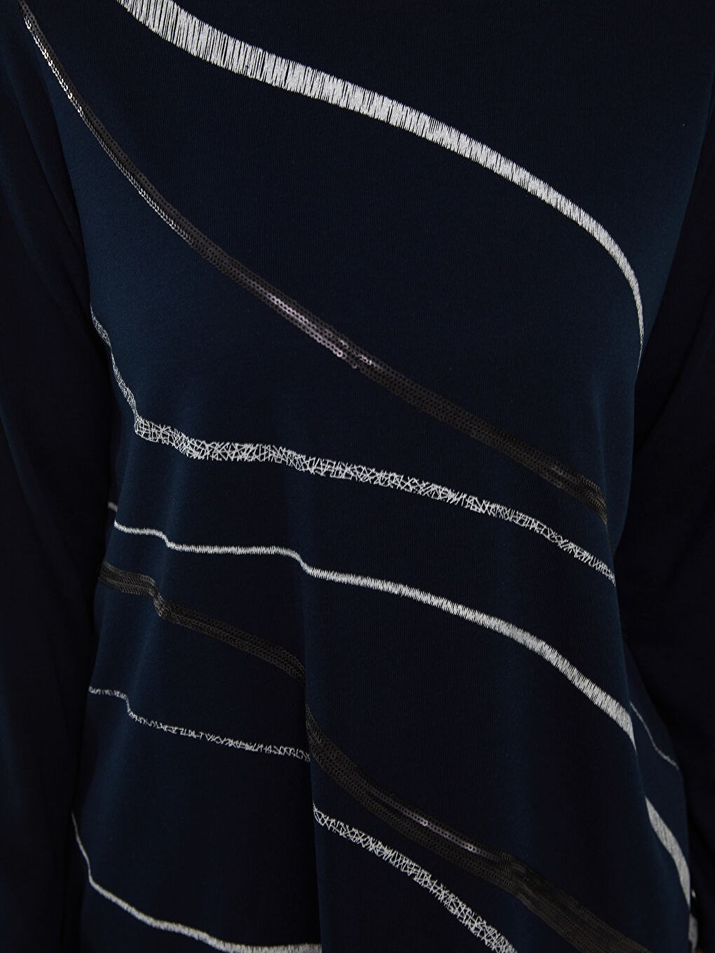 Crew Neck Patterned Long Sleeve Women's Blouse-3