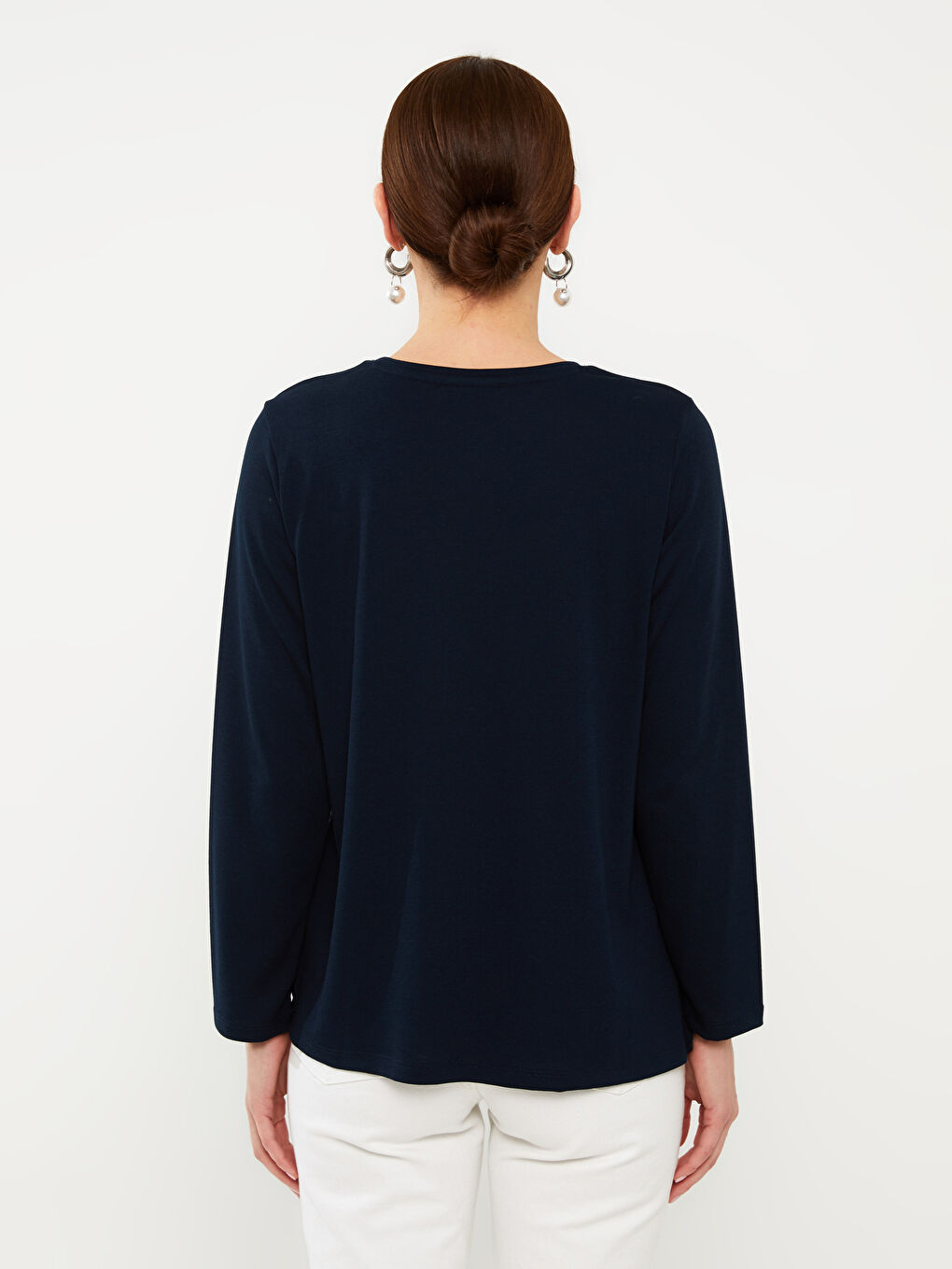 Crew Neck Patterned Long Sleeve Women's Blouse-4