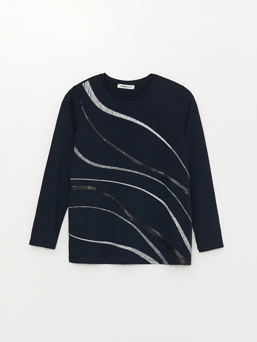 Crew Neck Patterned Long Sleeve Women's Blouse-5