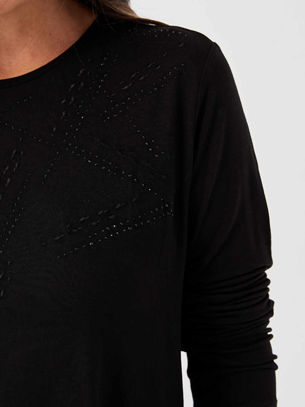 Crew Neck Patterned Long Sleeve Women's Blouse-3