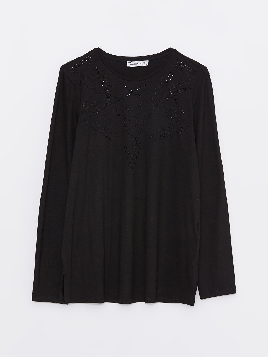 Crew Neck Patterned Long Sleeve Women's Blouse-5