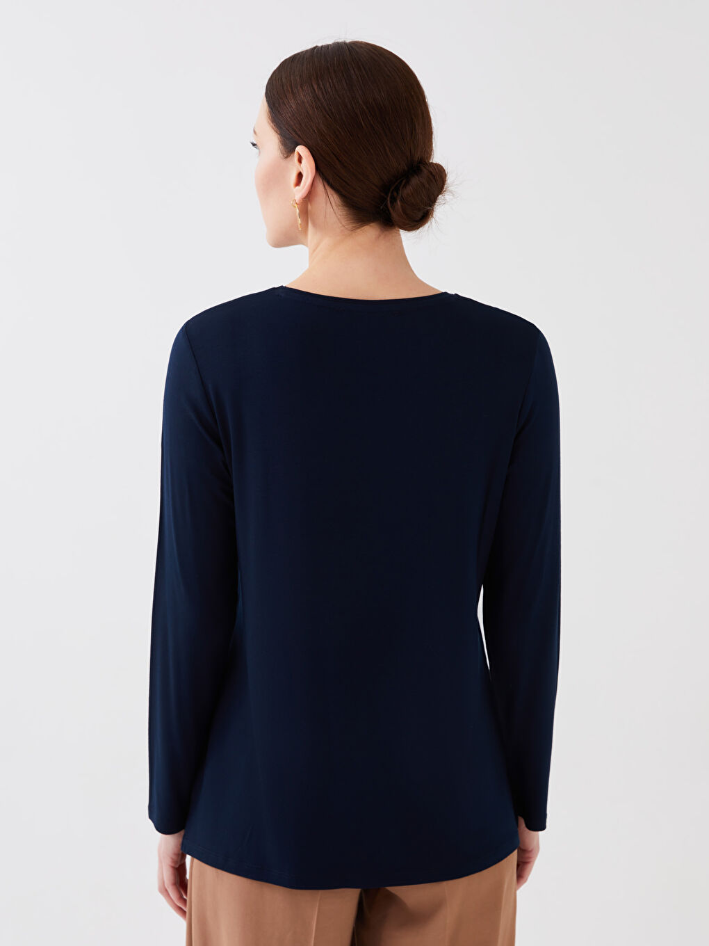 Crew Neck Patterned Long Sleeve Women's Blouse-4