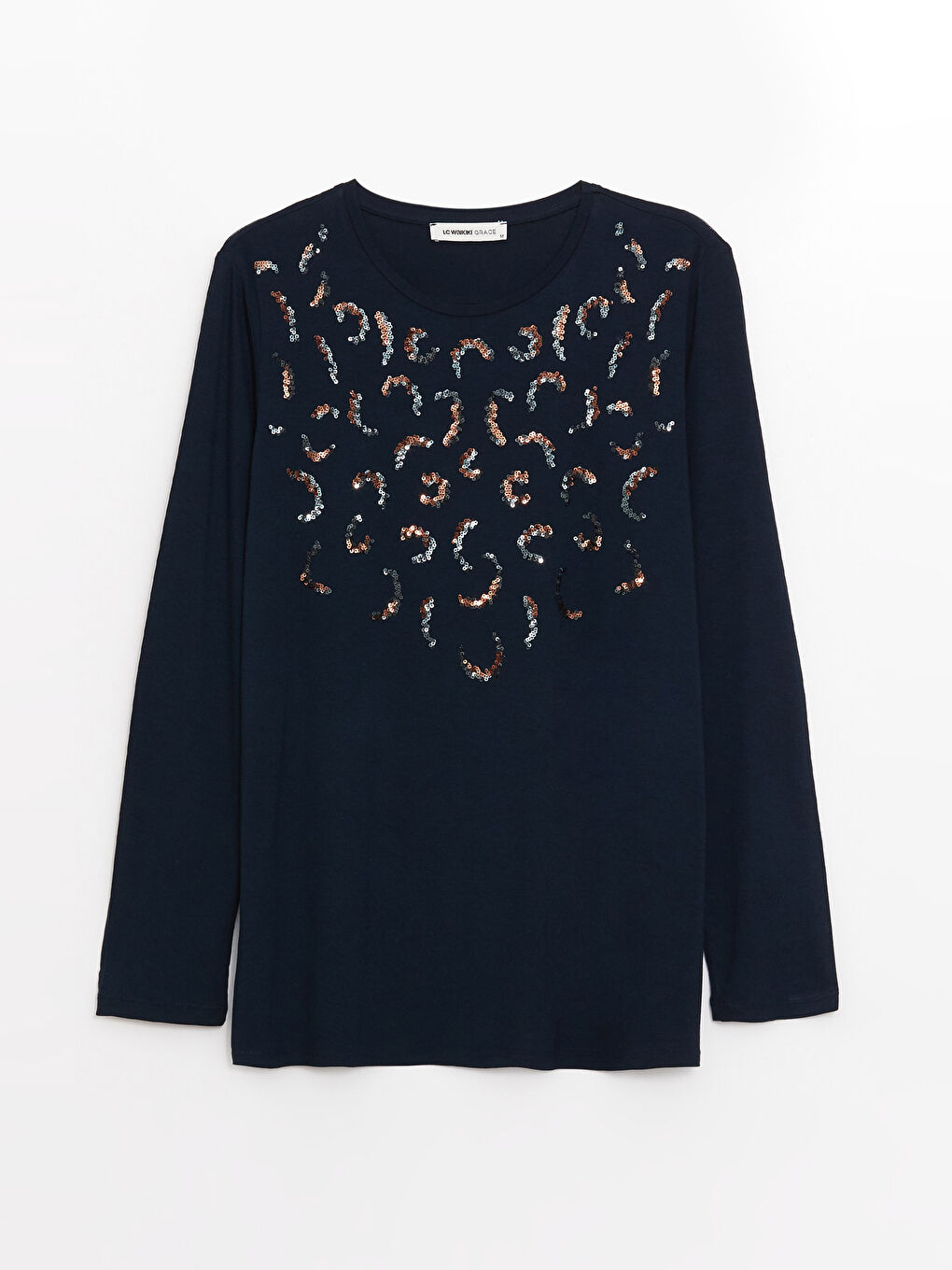 Crew Neck Patterned Long Sleeve Women's Blouse-5