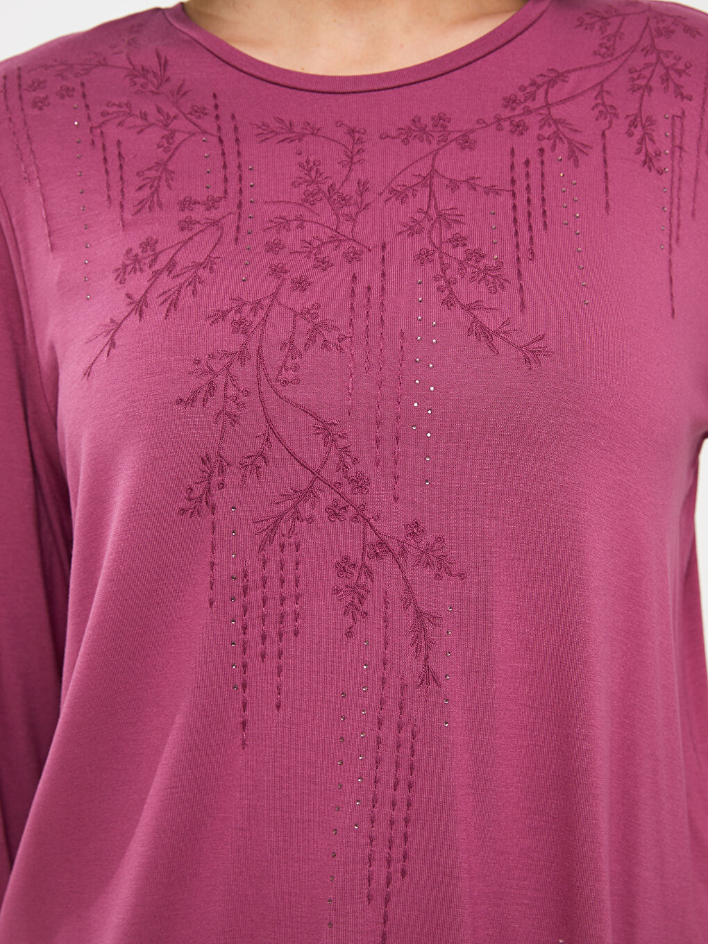 Mürdüm Bisiklet Yaka Desenli Uzun Kollu Kadın Bluz-3