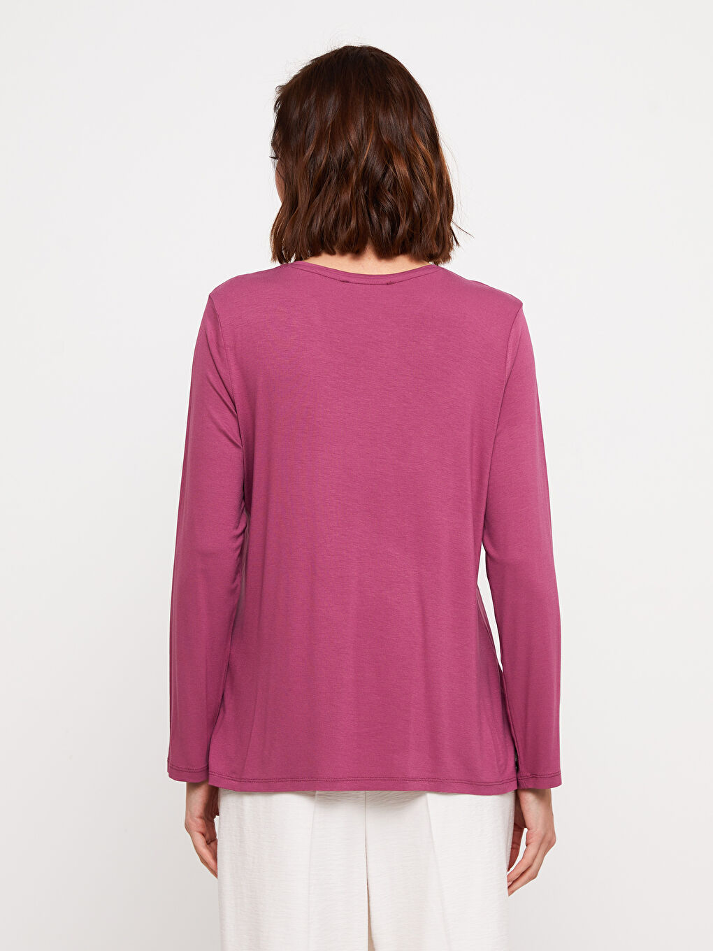 Mürdüm Bisiklet Yaka Desenli Uzun Kollu Kadın Bluz-4