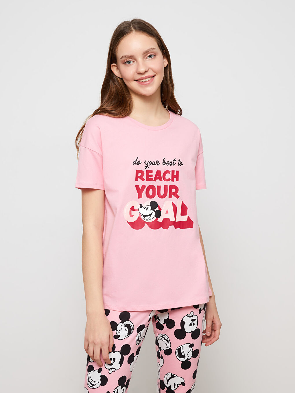 Set de pijama pentru Femei cu Guler rotund și Imprimat Mickey Mouse-5