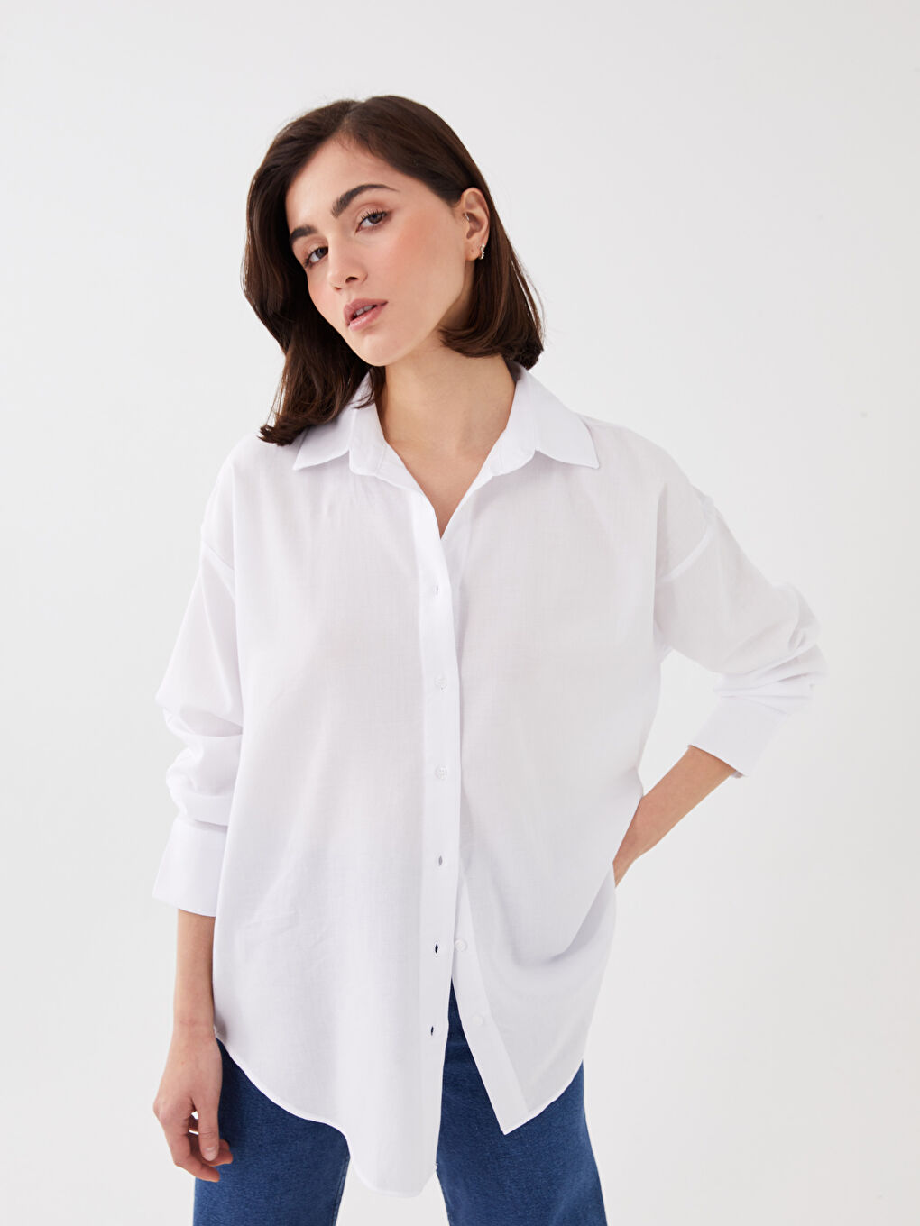 LCW Vision Plain Oversized Gabardine Fabric Women's Long Sleeve Shirt -S35777Z8-R9K