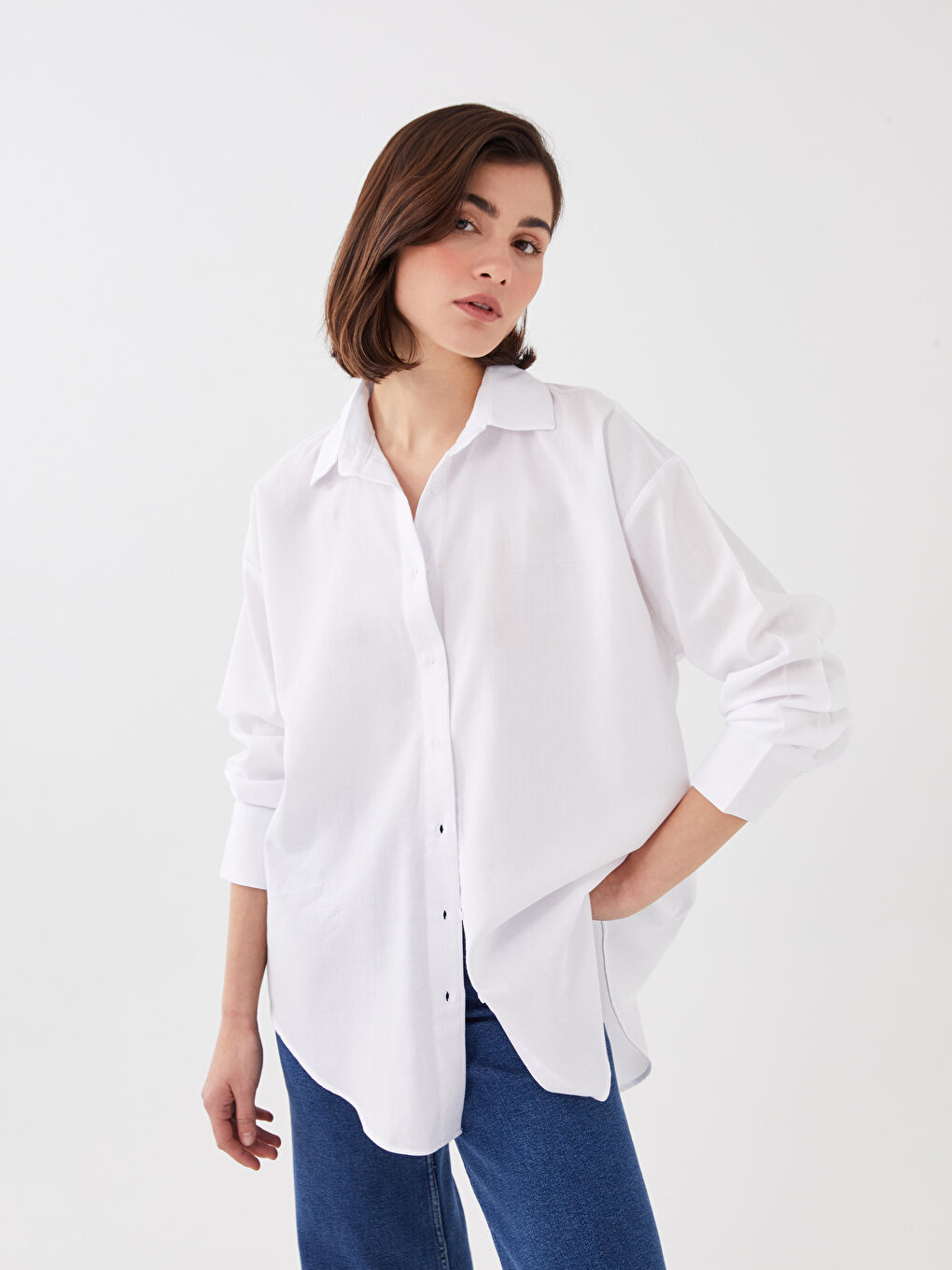 LCW Vision Plain Oversized Gabardine Fabric Women's Long Sleeve Shirt -S35777Z8-R9K