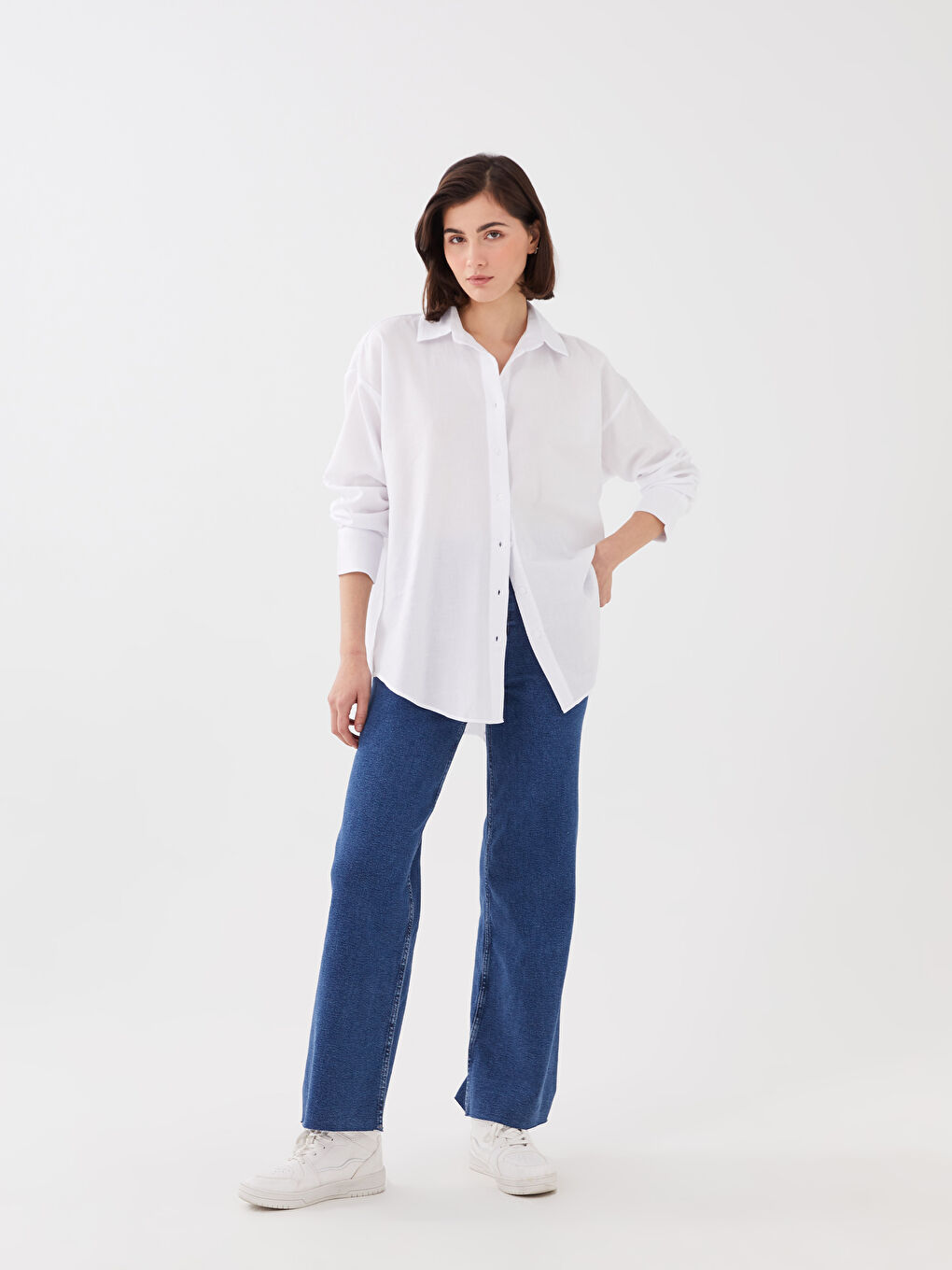 LCW Vision Plain Oversized Gabardine Fabric Women's Long Sleeve Shirt -S35777Z8-R9K