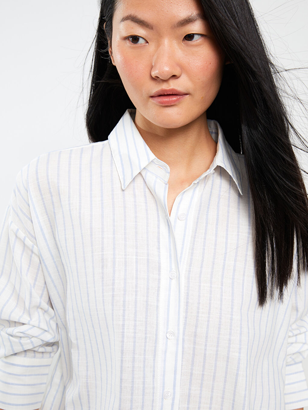 Полосатая рубашка с длинным рукавом оверсайз для женщин-3