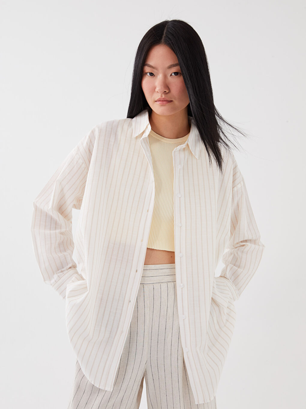 Striped Long Sleeve Oversize Women's Shirt