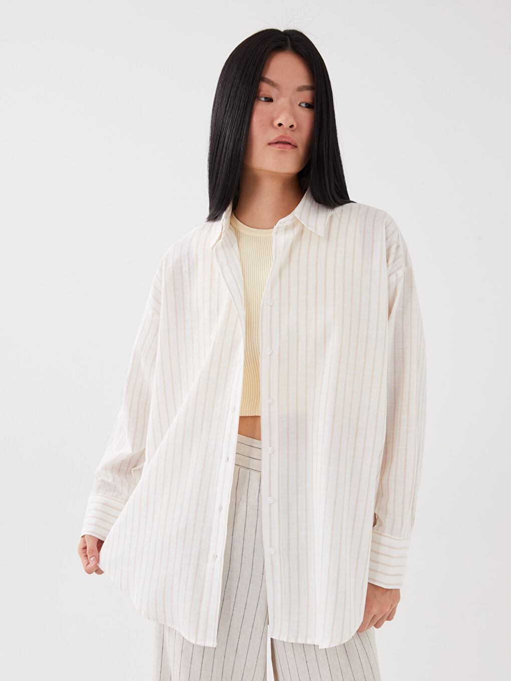 Striped Long Sleeve Oversize Women's Shirt-1