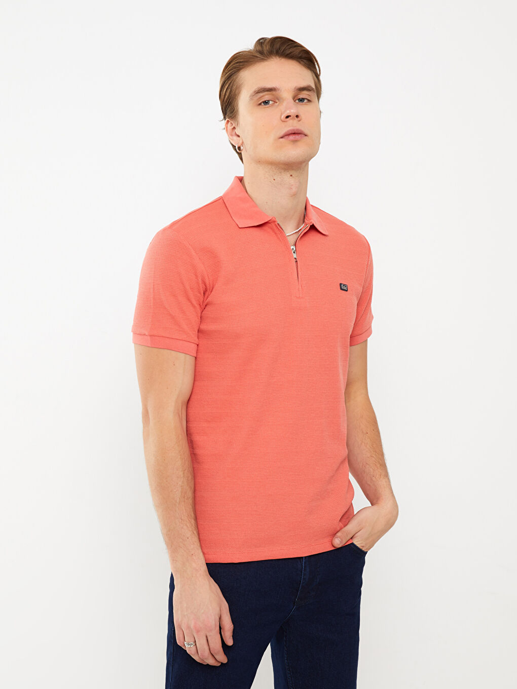 Mercan Polo Yaka Kısa Kollu Erkek Tişört