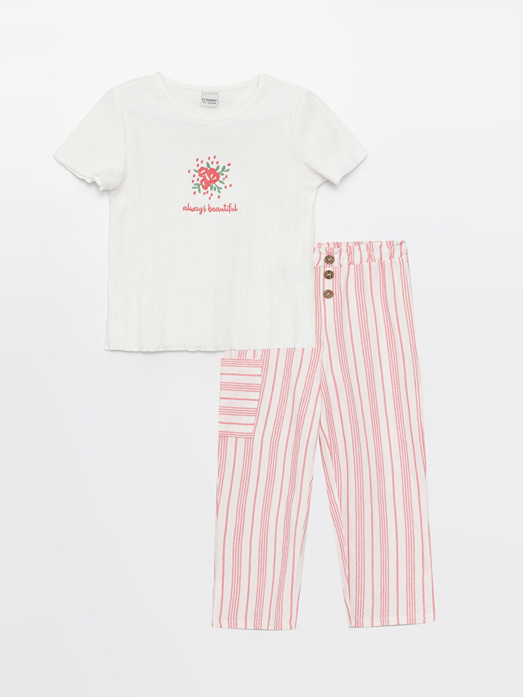 T-shirt à Manches Courtes Imprimé Col Rond pour Filles et Pantalon-3
