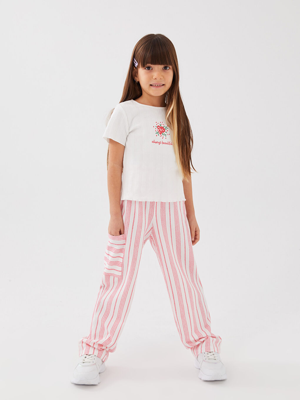 T-shirt à Manches Courtes Imprimé Col Rond pour Filles et Pantalon-2