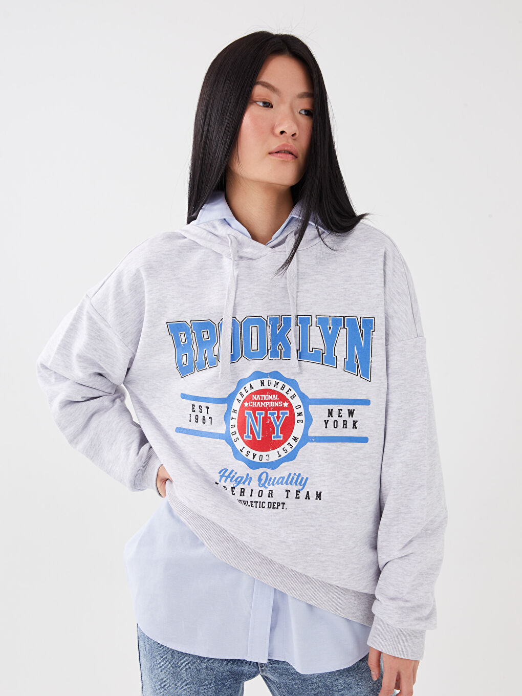 LC Waikiki Printed Long Sleeve Oversize Women's Hoodie -S35834Z8-D5P