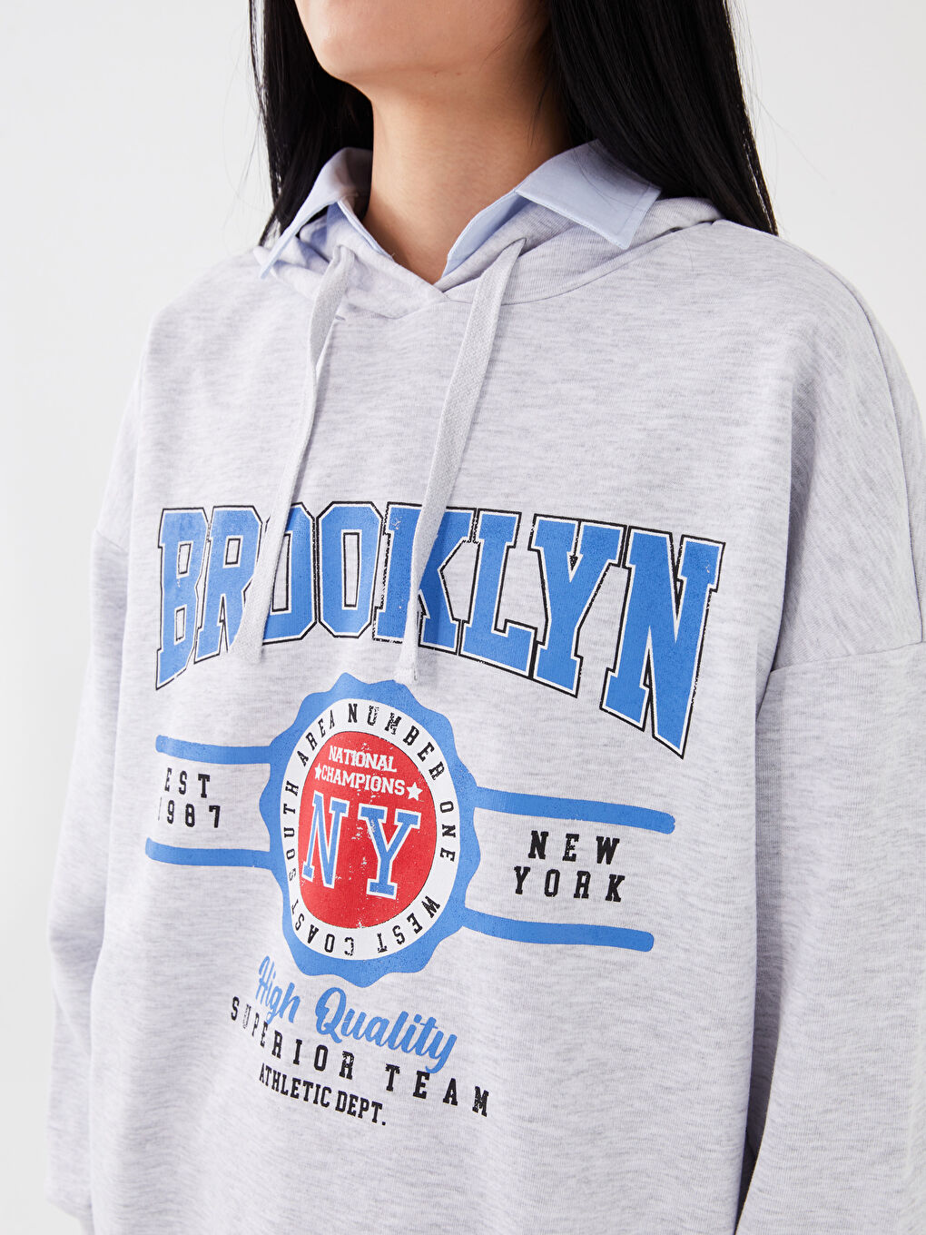 LC Waikiki Printed Long Sleeve Oversize Women's Hoodie -S35834Z8-D5P
