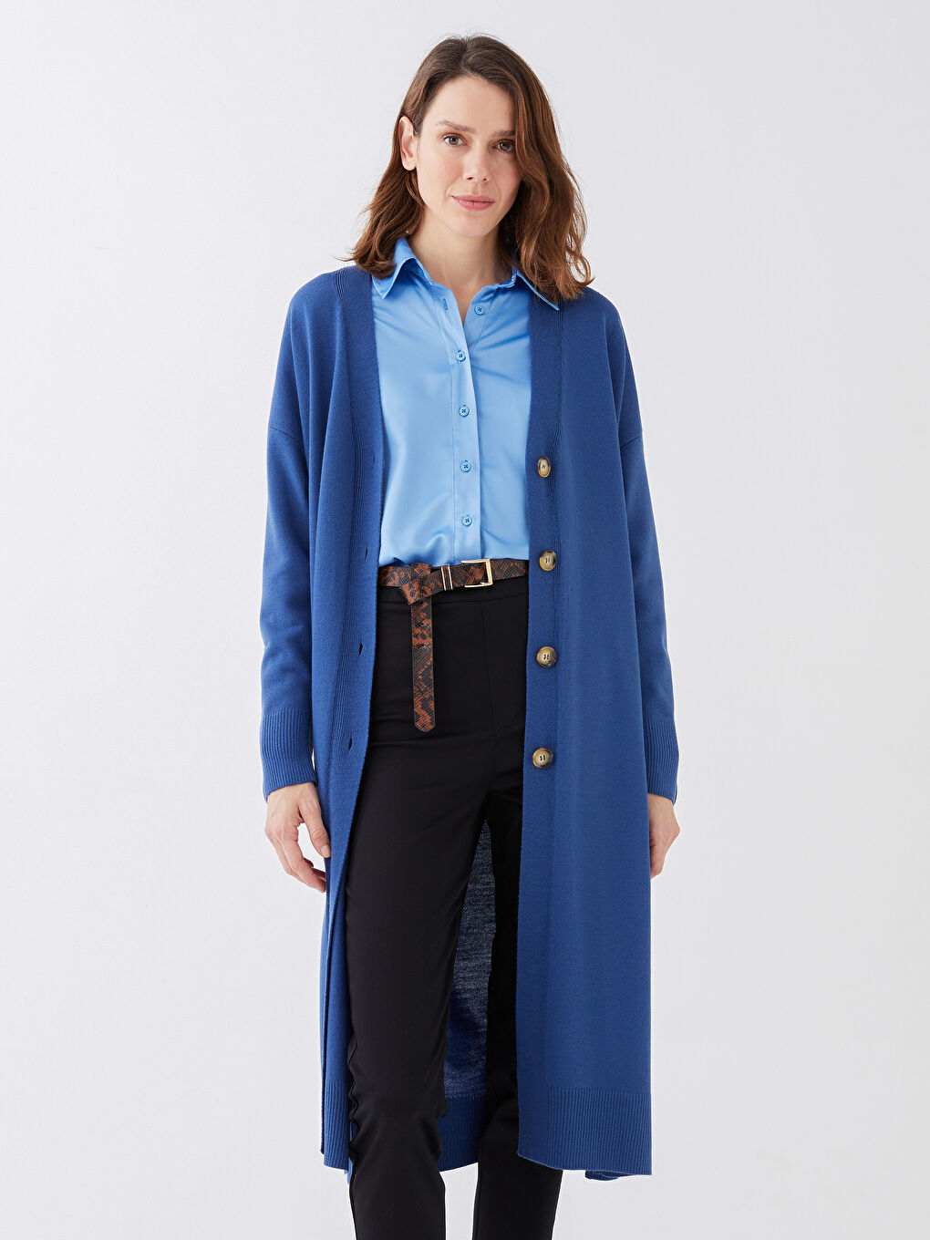 V Neck Women's Tricot Cardigan -S35841Z8-HFS