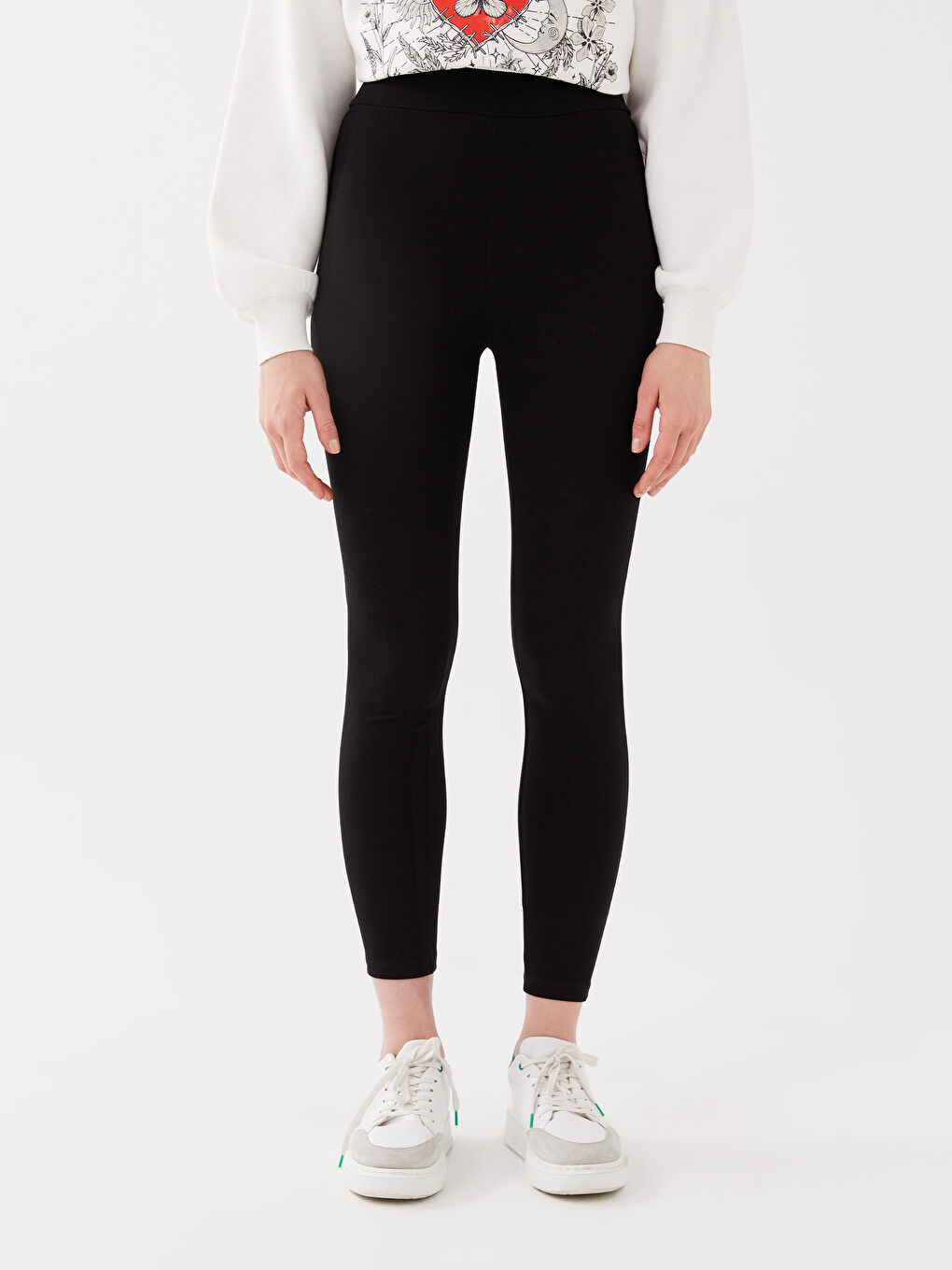 Women's Elastic Waist Straight Interlock Leggings -S35843Z8-CVL