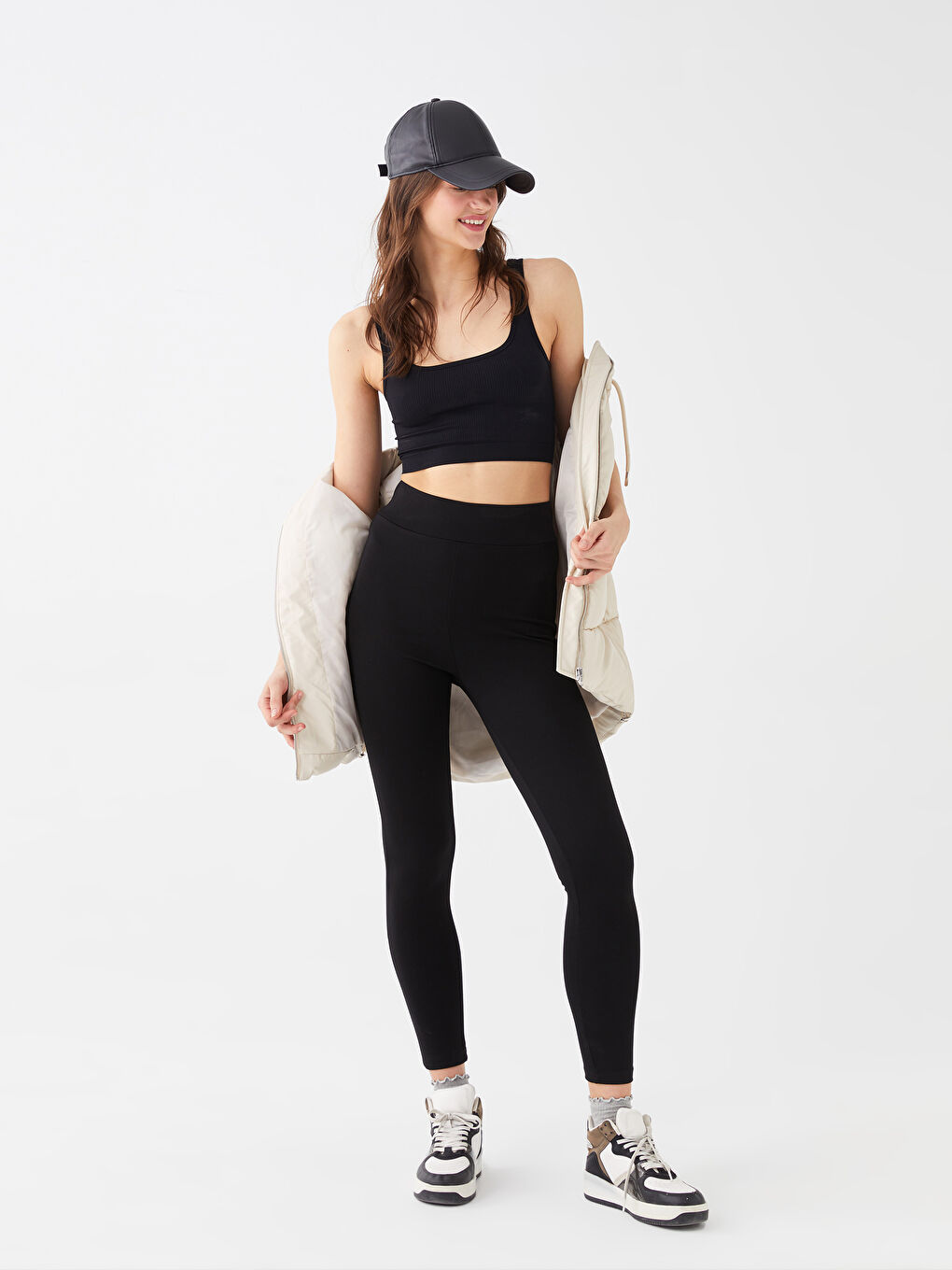 Women's Elastic Waist Straight Interlock Leggings -S35843Z8-CVL
