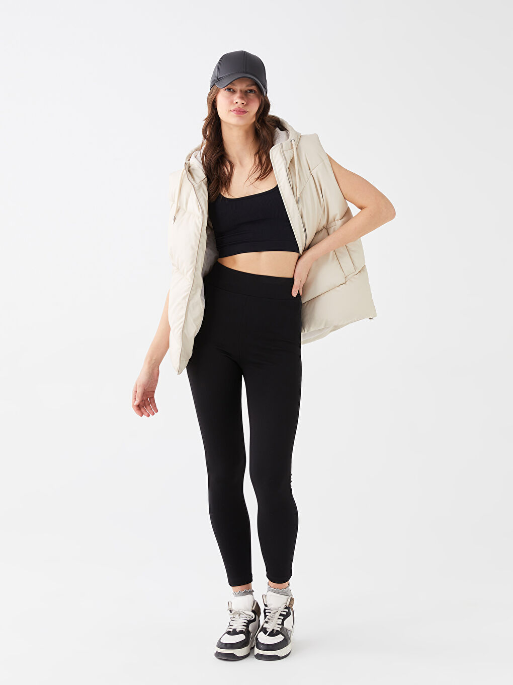 Women's Elastic Waist Straight Interlock Leggings -S35843Z8-CVL