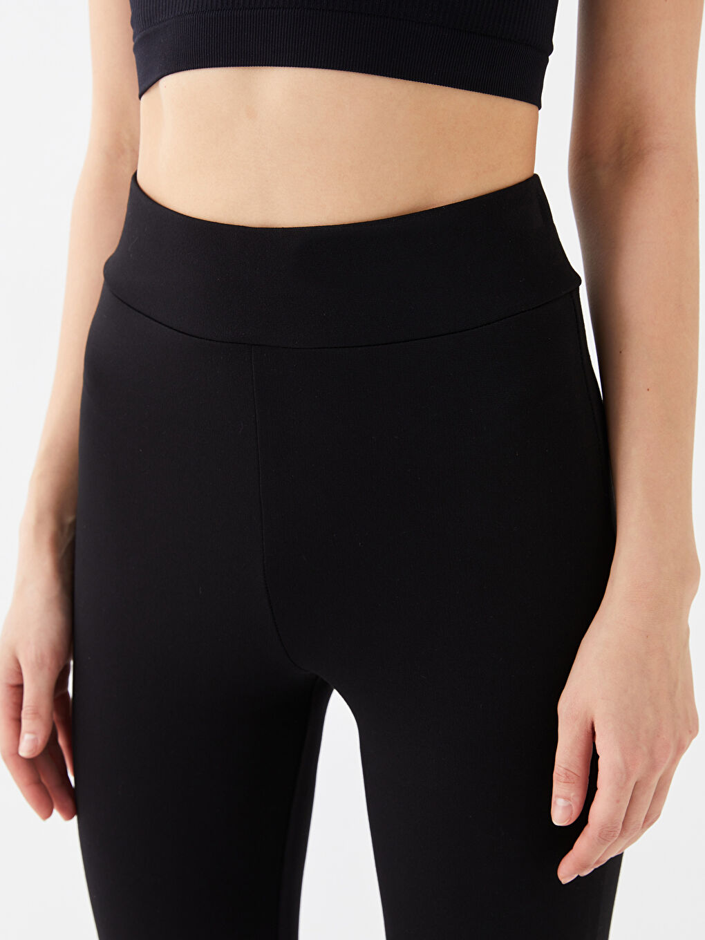 Women's Elastic Waist Straight Interlock Leggings -S35843Z8-CVL