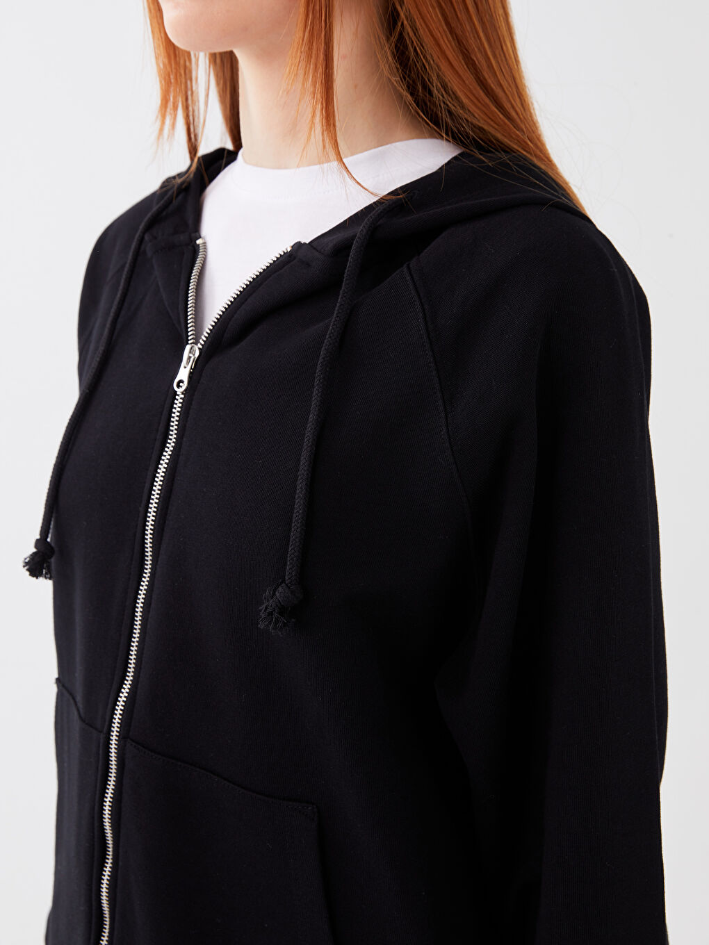 Siyah Kapüşonlu Düz Uzun Kollu Oversize Kadın Spor Hırka-3