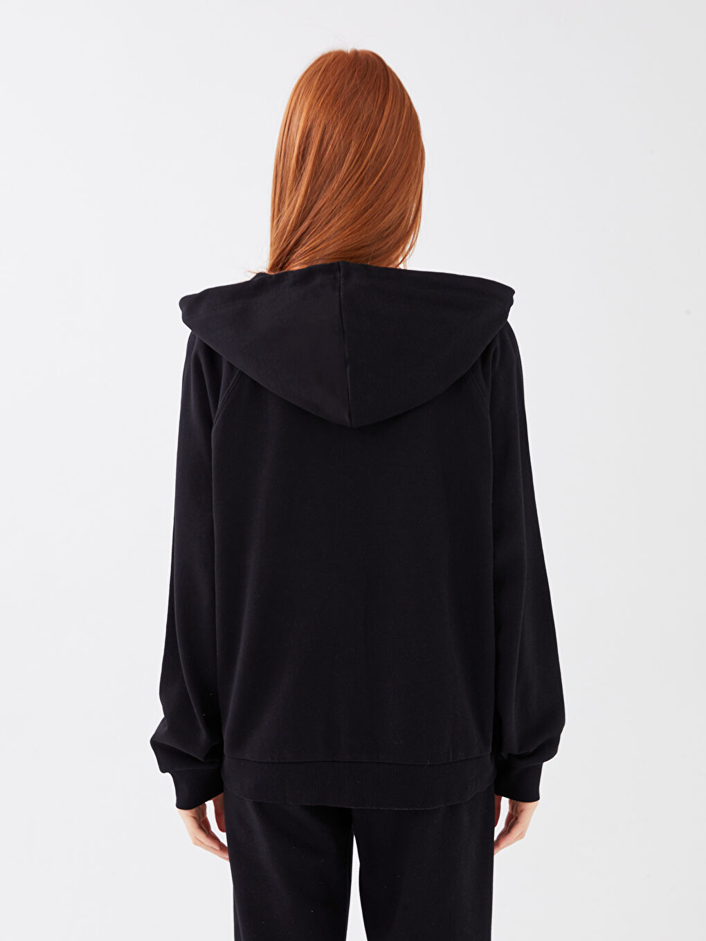 Siyah Kapüşonlu Düz Uzun Kollu Oversize Kadın Spor Hırka-4