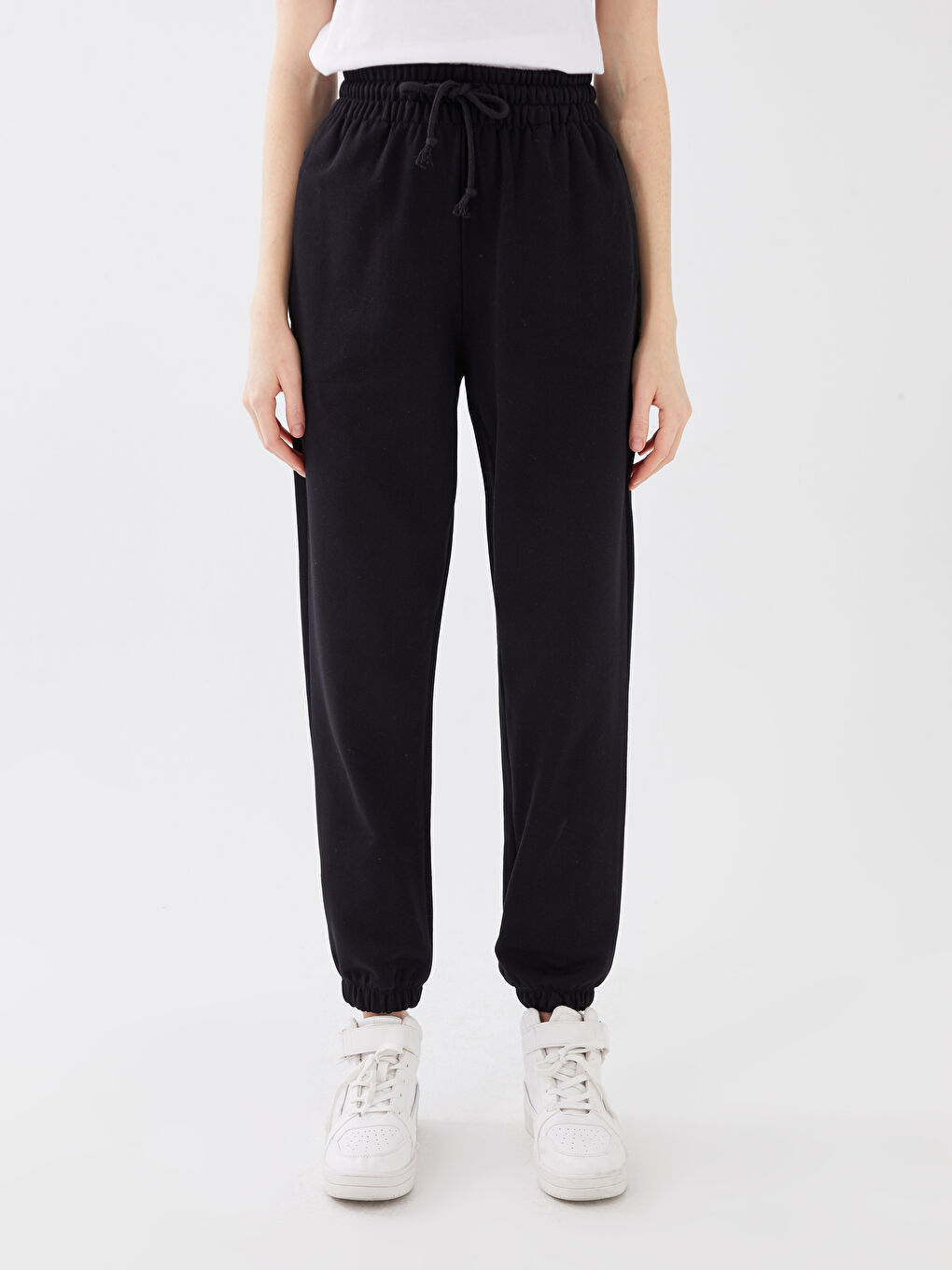 Siyah Kadın Beli Lastikli Düz Jogger Eşofman Altı-2