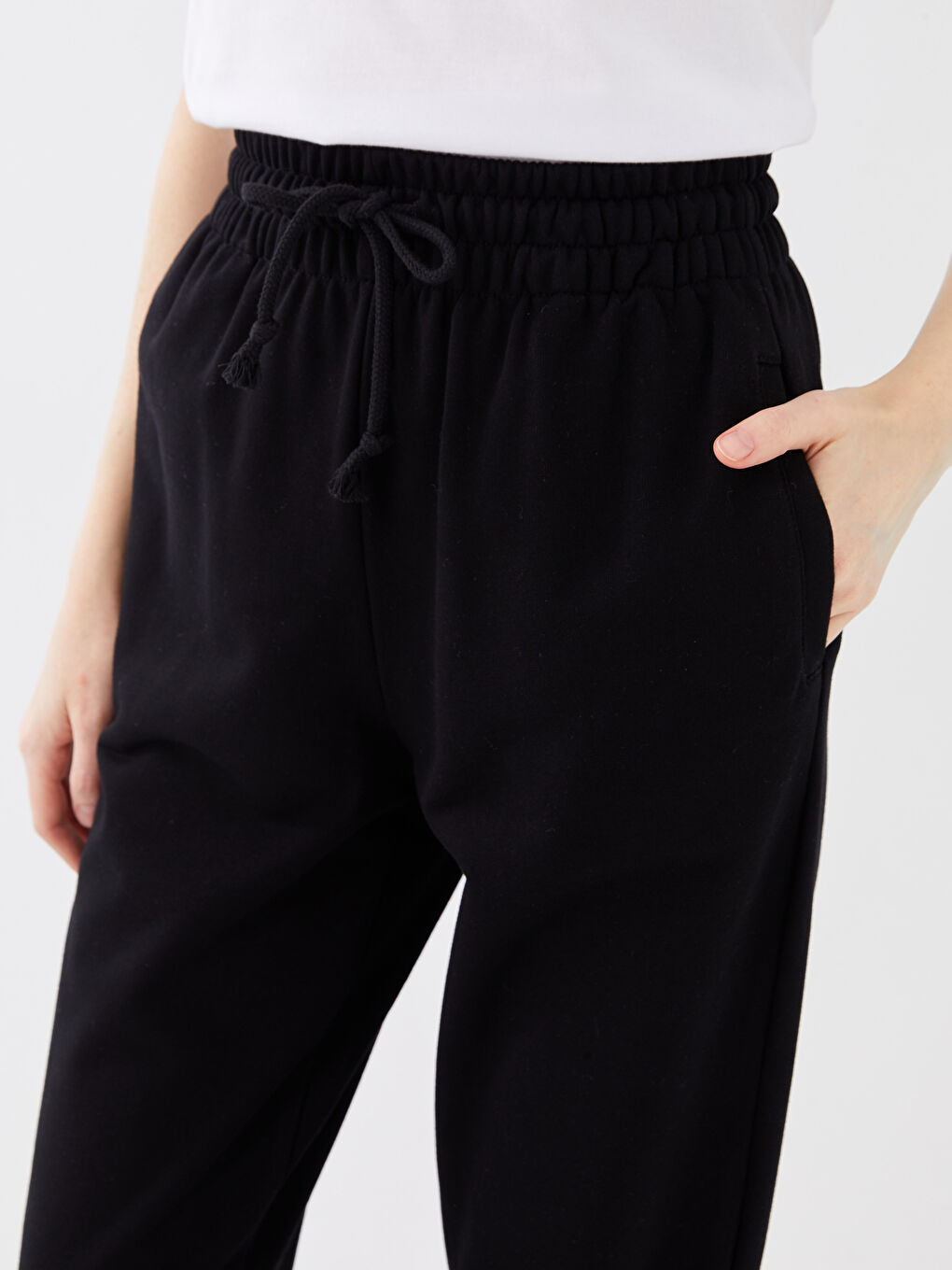 Siyah Kadın Beli Lastikli Düz Jogger Eşofman Altı-4