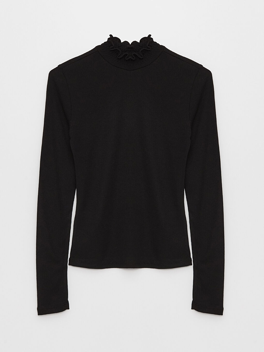 Siyah Dik Yaka Düz Uzun Kollu Kadın Bluz-5