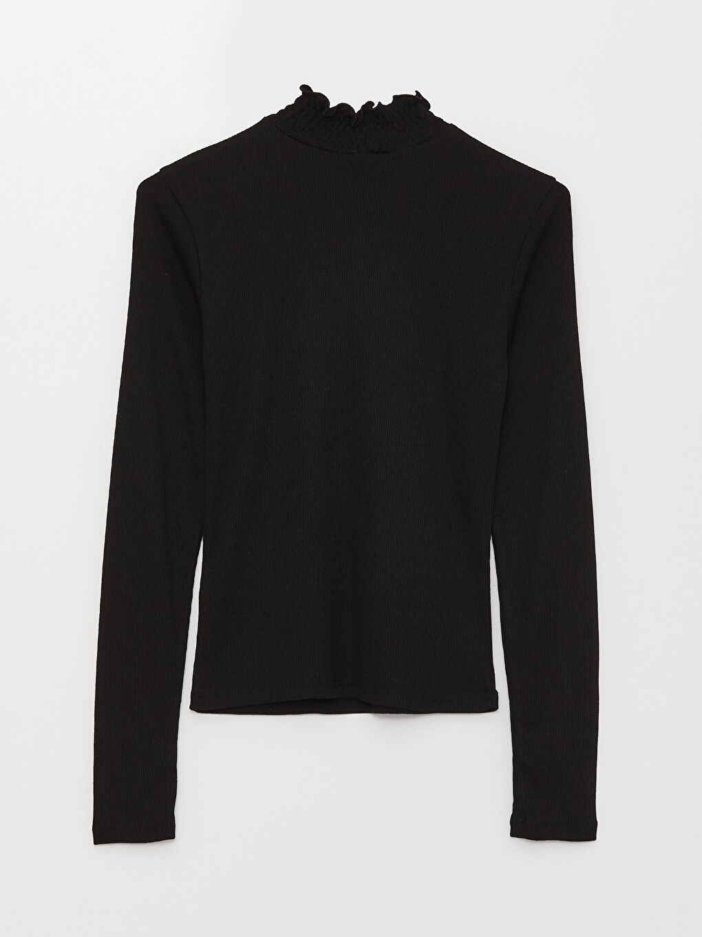 Siyah Dik Yaka Düz Uzun Kollu Kadın Bluz-6