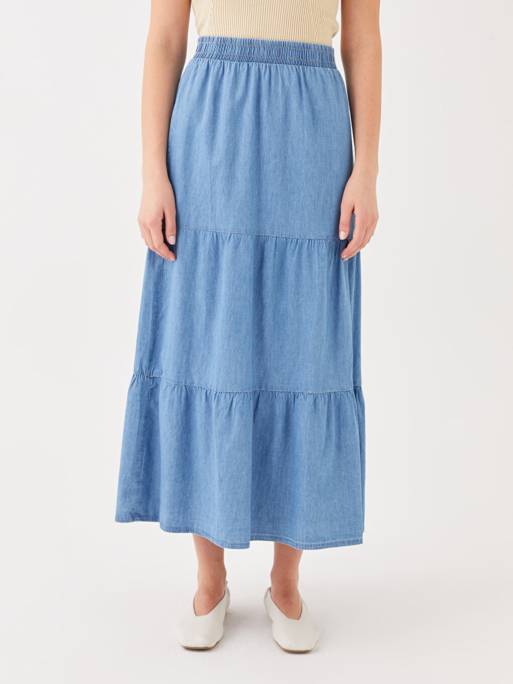 جيبة دينيم سادة بخصر مرن للسيدات-2