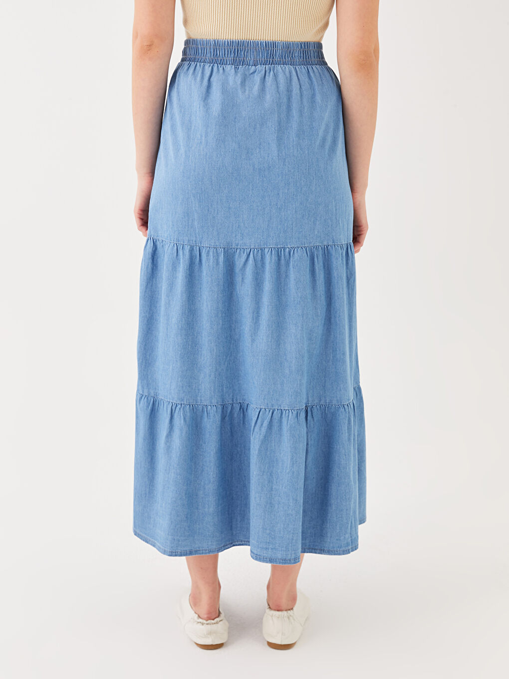 جيبة دينيم سادة بخصر مرن للسيدات-3