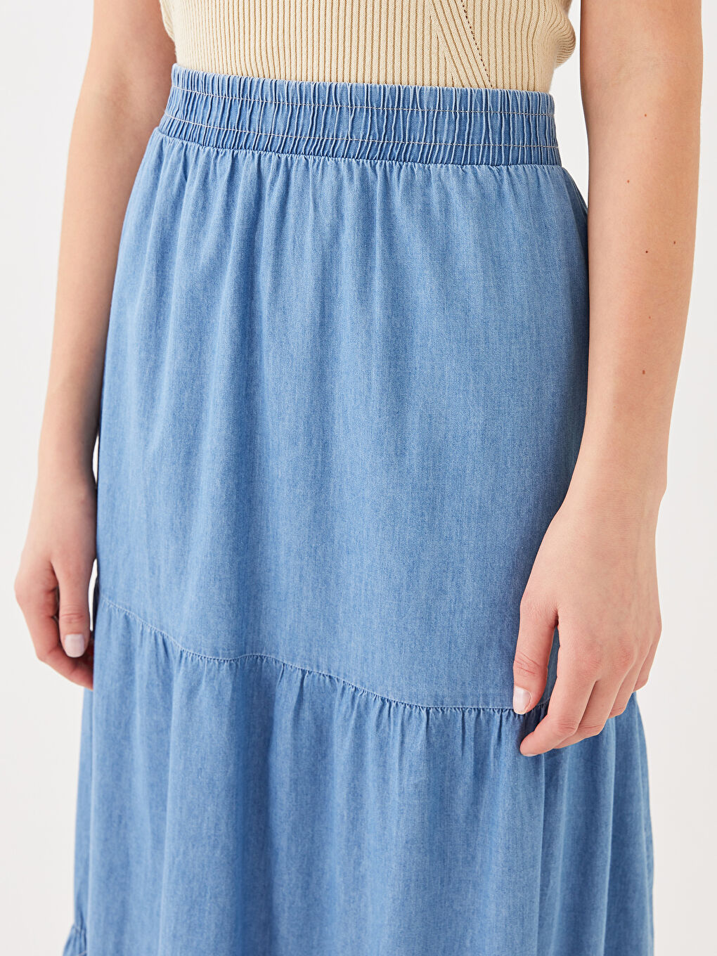 جيبة دينيم سادة بخصر مرن للسيدات-4