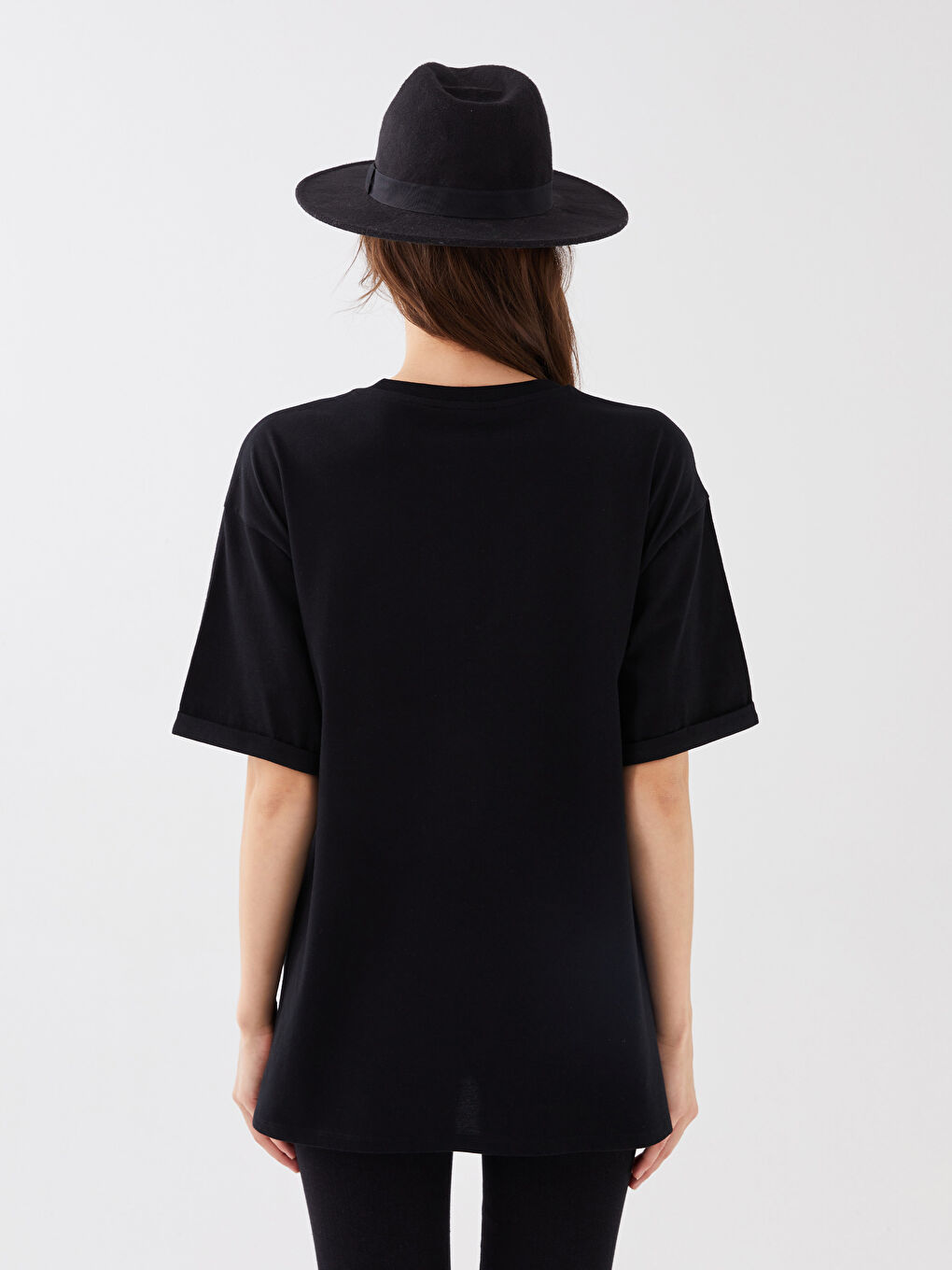 Siyah Kadın Bisiklet Yaka Kısa Kollu Tunik-4