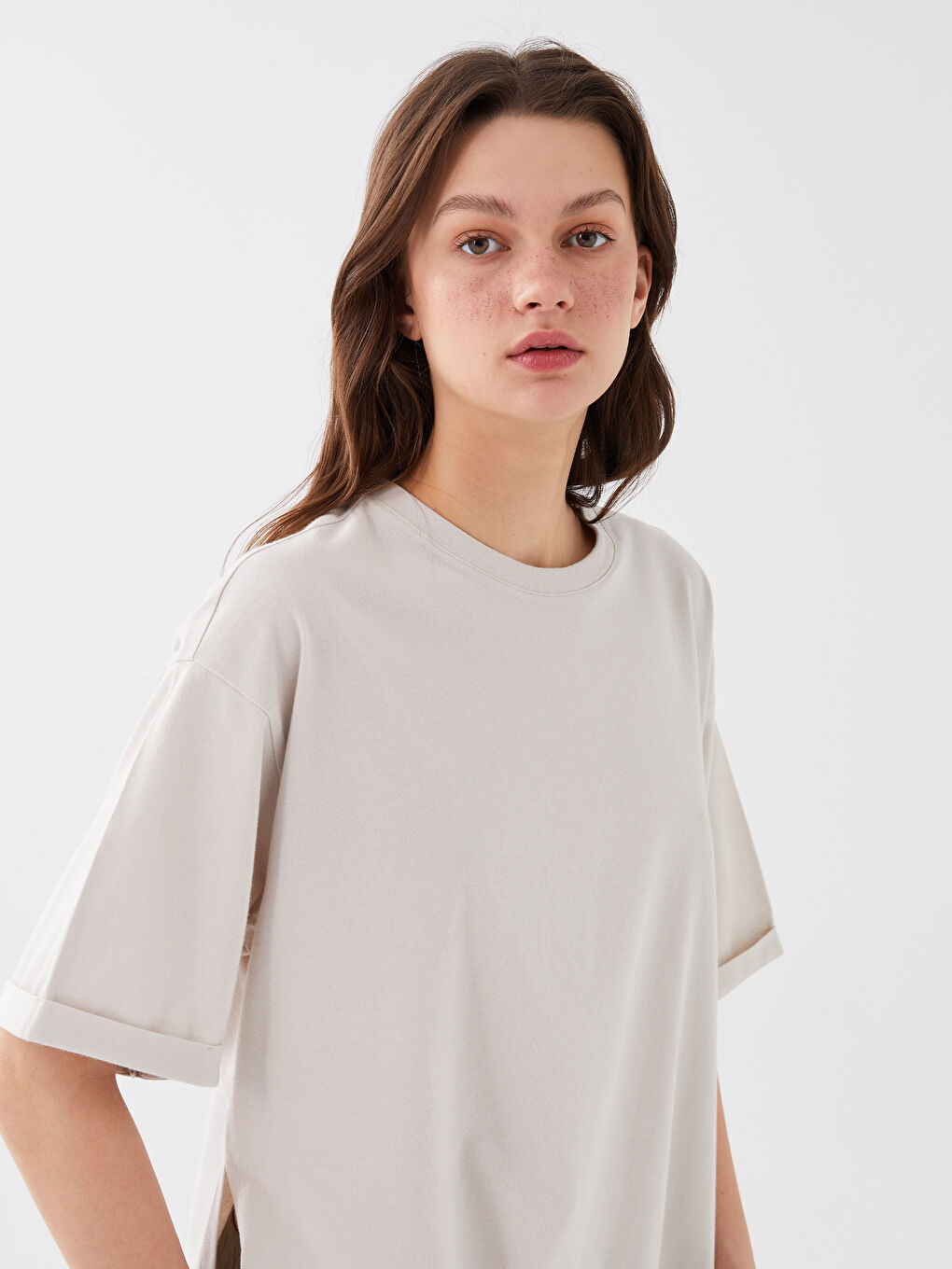 Gri Kadın Bisiklet Yaka Kısa Kollu Tunik-1