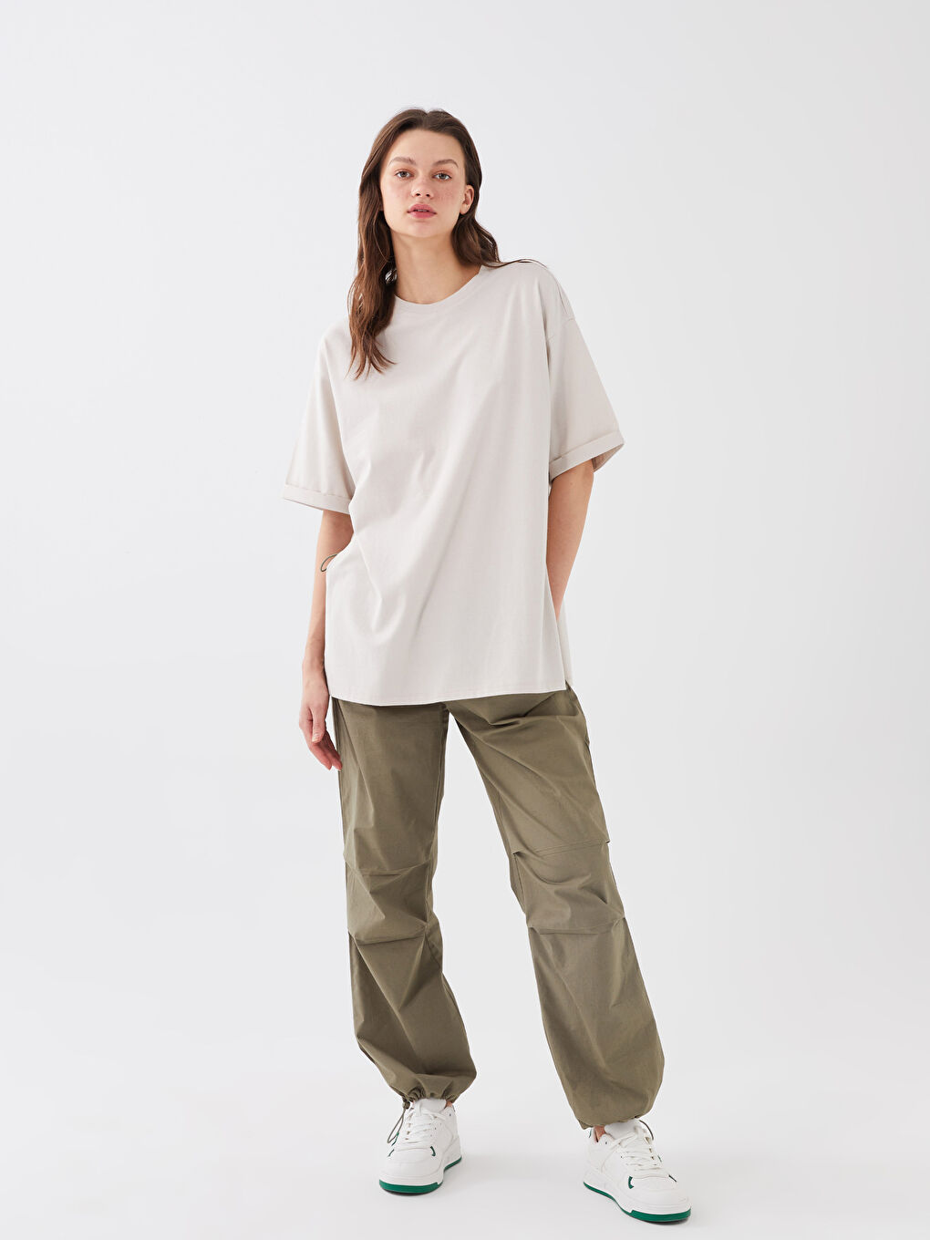 Gri Kadın Bisiklet Yaka Kısa Kollu Tunik-2