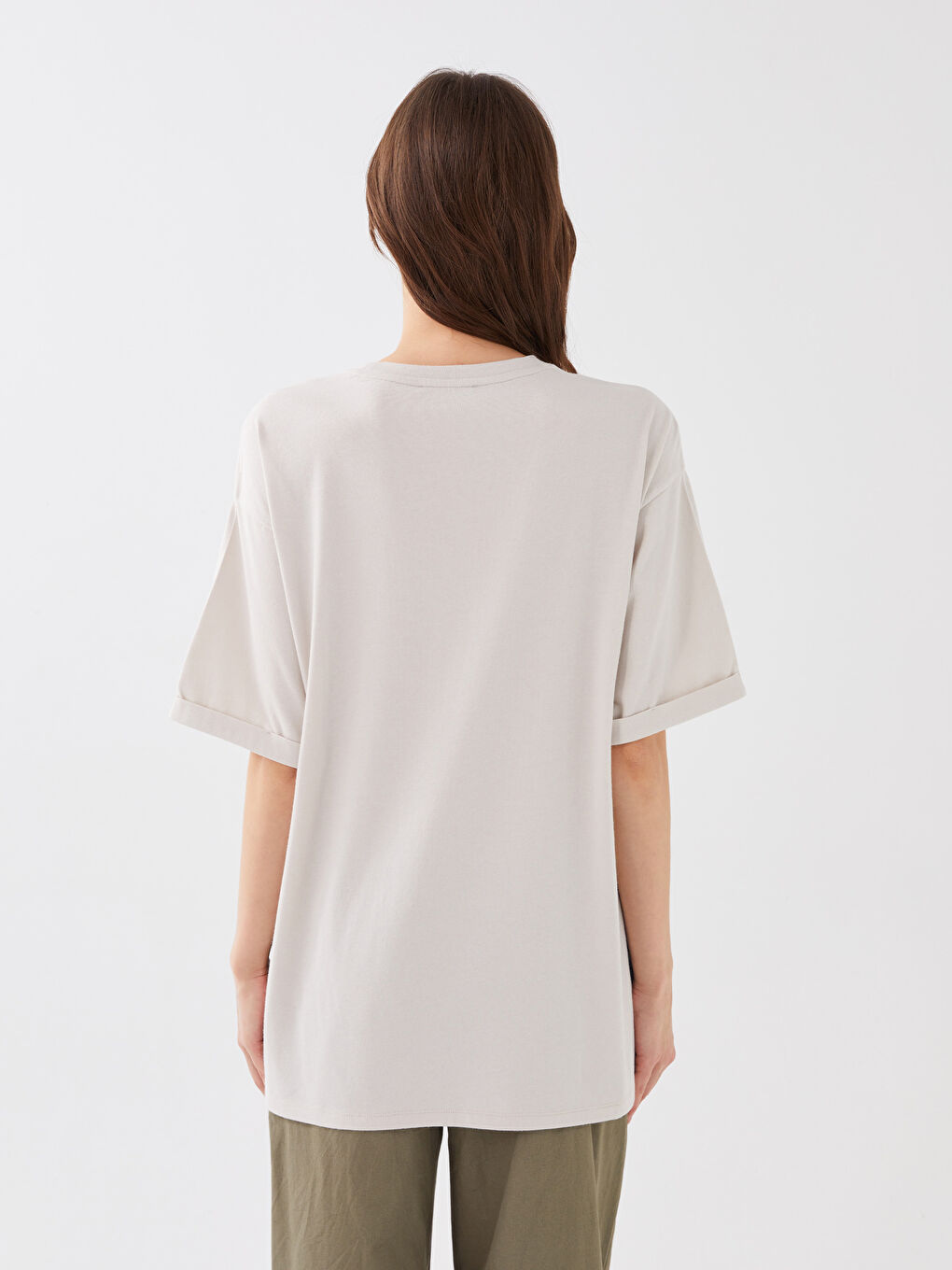 Gri Kadın Bisiklet Yaka Kısa Kollu Tunik-4