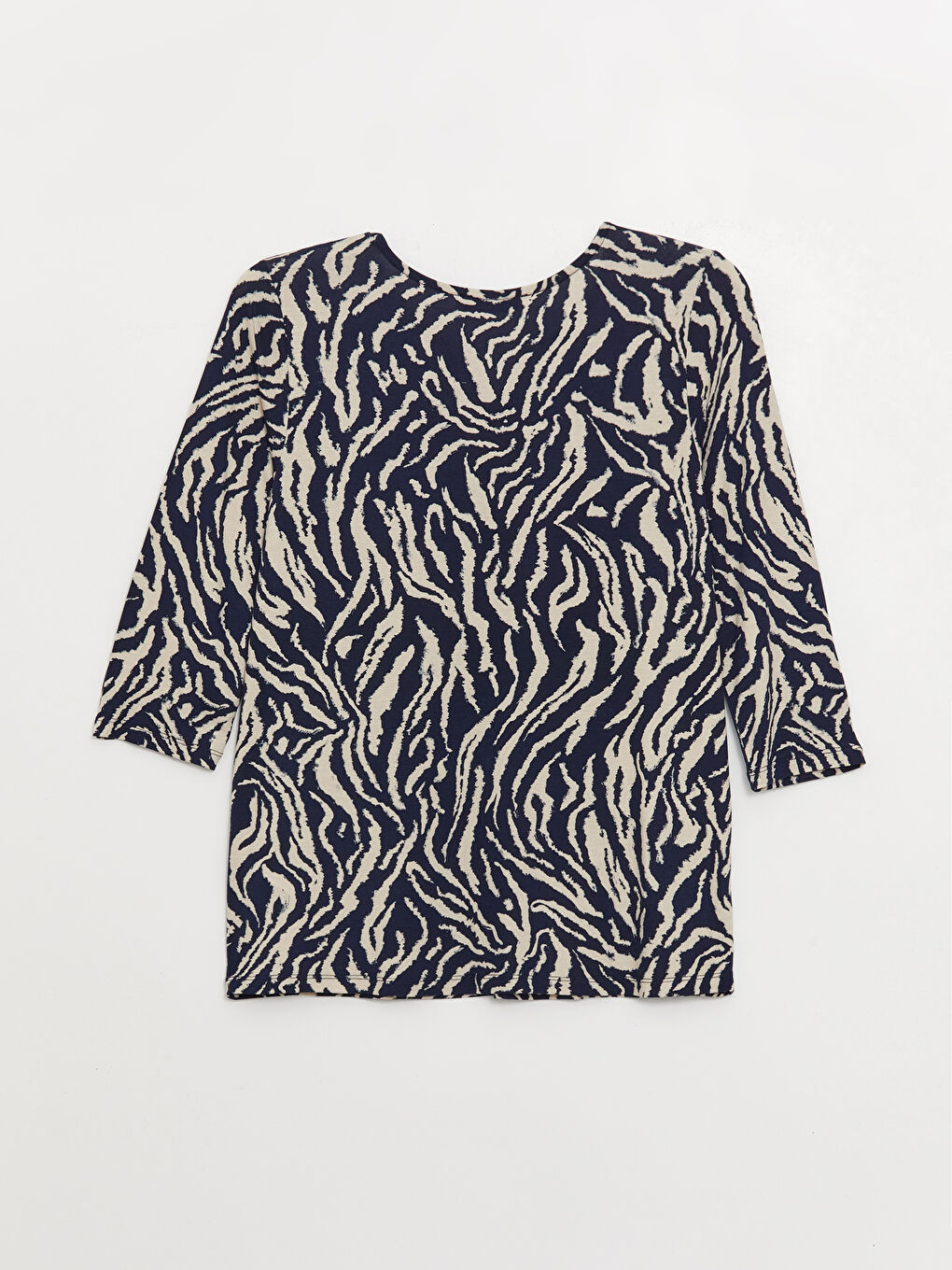 Lacivert Bisiklet Yaka Desenli Kadın Bluz-6