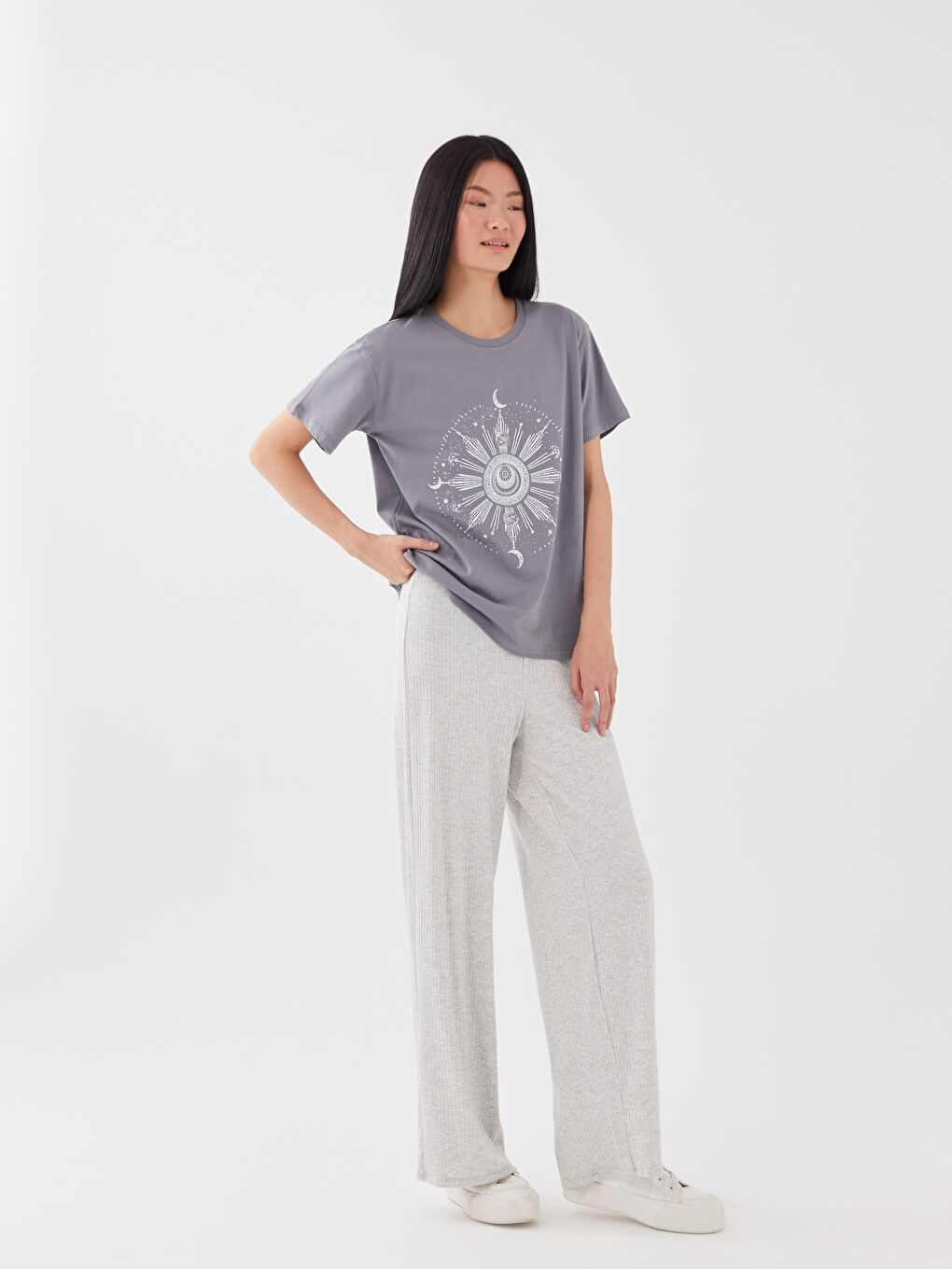 Gri Kadın Beli Lastikli Düz Eşofman Altı