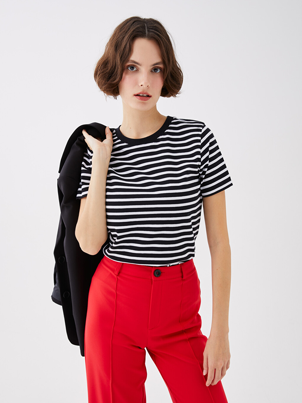 T-shirt En Coton À Rayures À Manches Courtes Pour Femmes Avec Col Rond