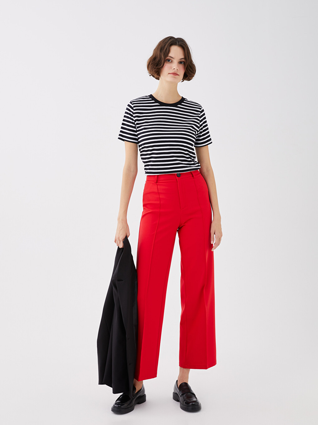 T-shirt En Coton À Rayures À Manches Courtes Pour Femmes Avec Col Rond-1