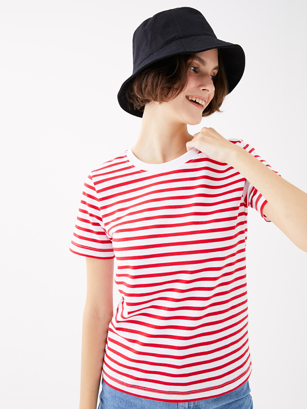 Crew Neck Striped Short Sleeve Cotton Women's T-shirt