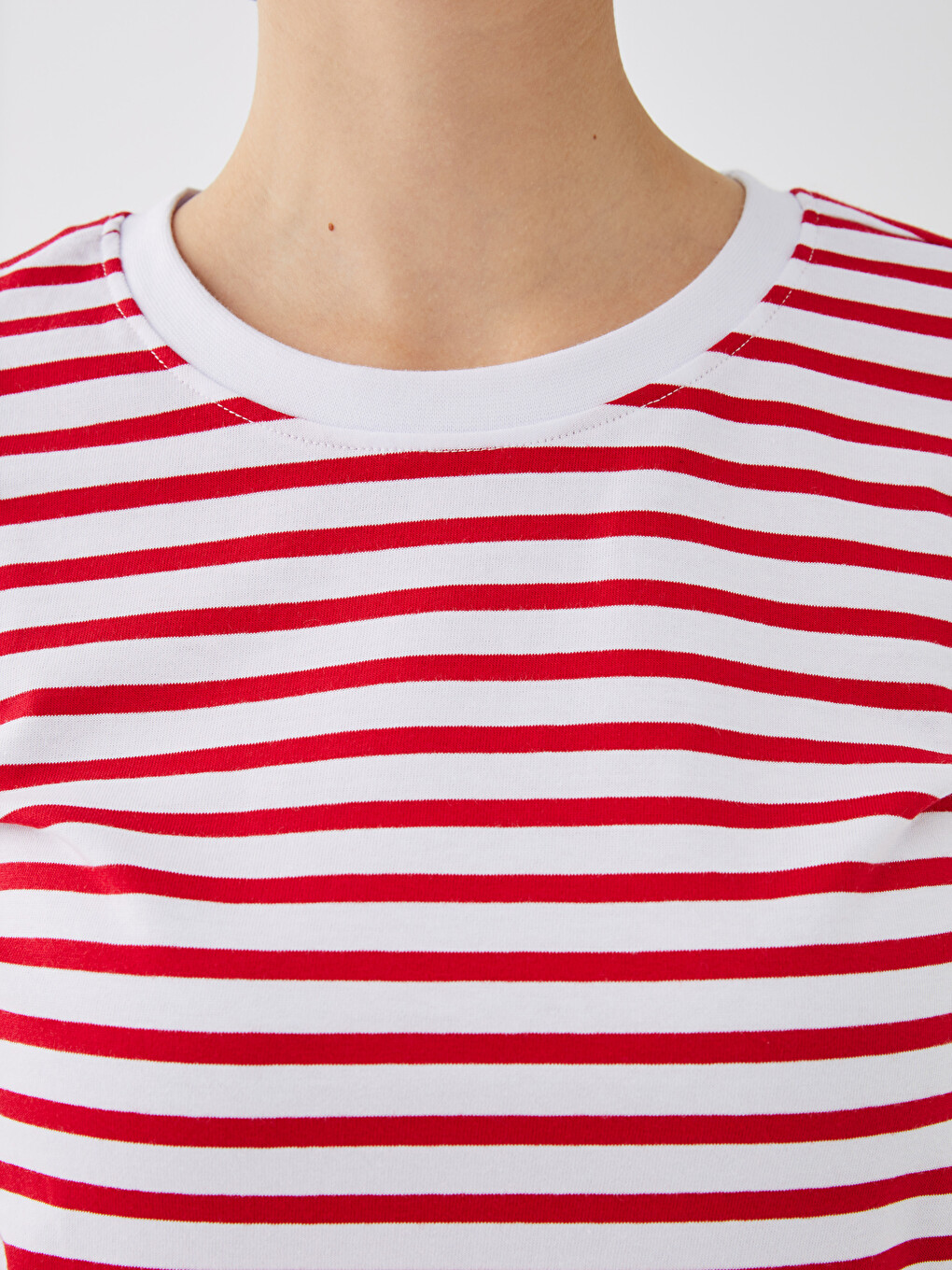Crew Neck Striped Short Sleeve Cotton Women's T-shirt-3